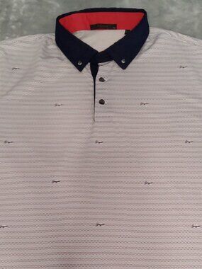 Greyson Golf Polo XL White Navy Red Contrast Collar Performance Shirt